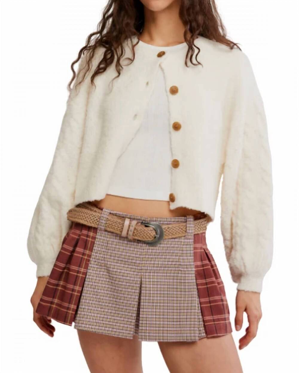 NEW FREE PEOPLE sherry pleated mini skirt in rose combo